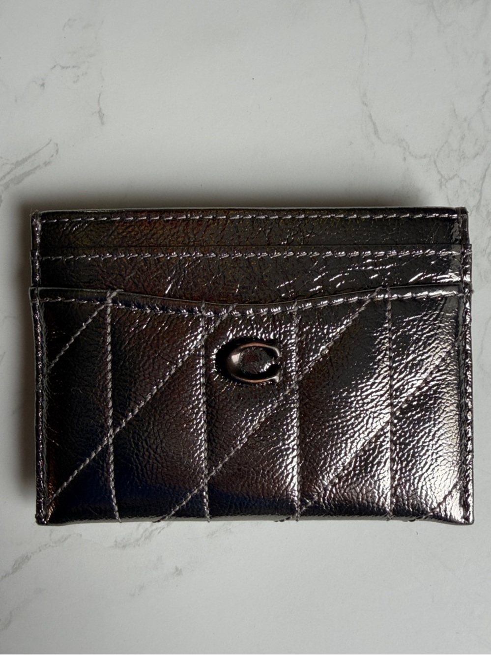 Coach Metallic Card Holder Wallet - Graphite/ Silver